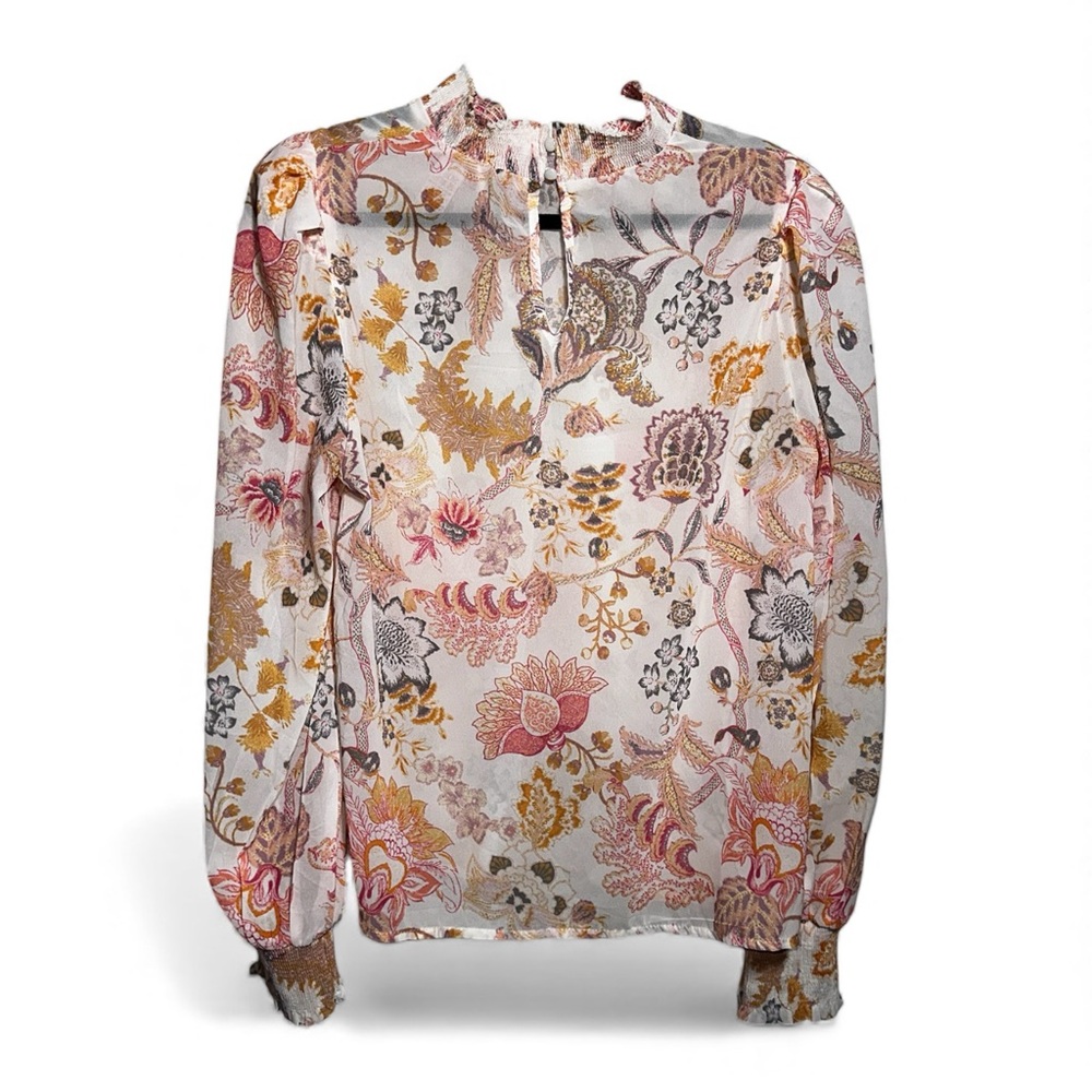EUC FLYING‎ TOMATO Sheer Boho Floral Retro Floral Print Chiffon Shirt L - Picture 2 of 3